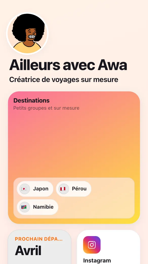 Aperçu du modèle Voyages sur mesure