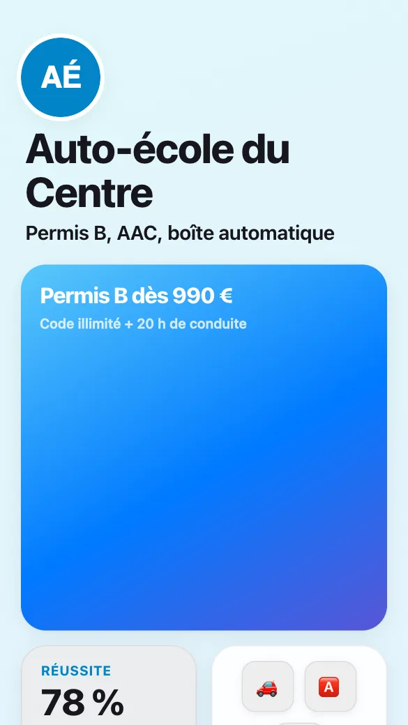 Aperçu du modèle Auto-école