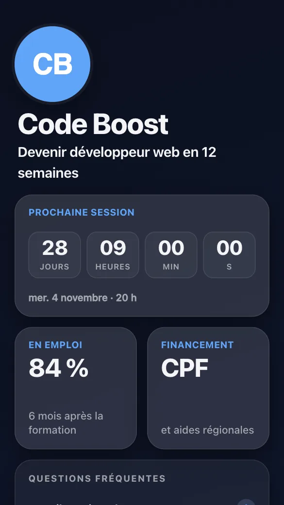 Aperçu du modèle Bootcamp de code