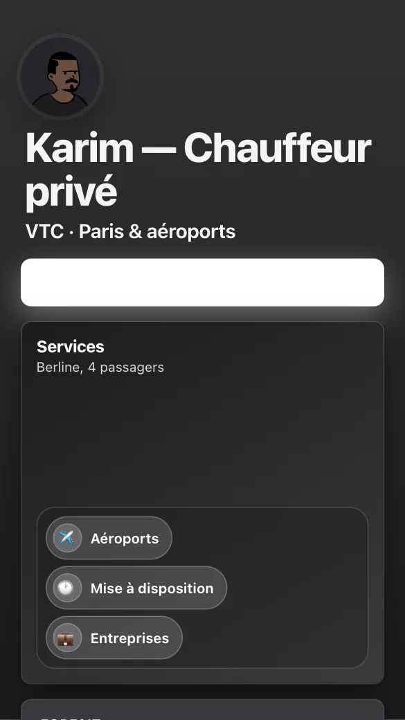 Aperçu du modèle Chauffeur VTC