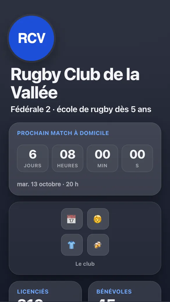 Aperçu du modèle Club de rugby