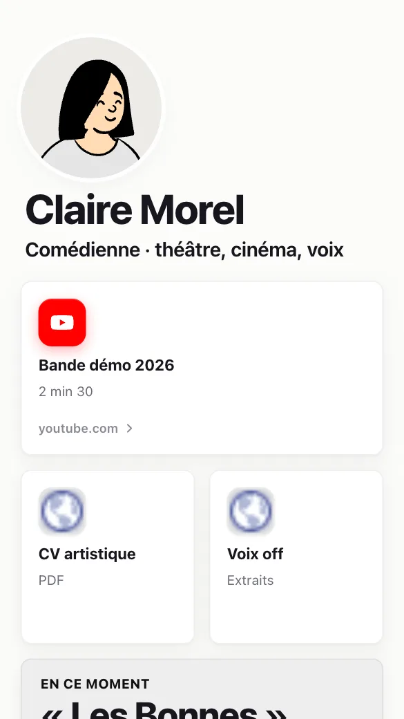 Aperçu du modèle Comédienne