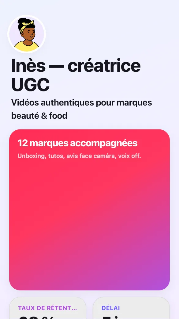 Aperçu du modèle Créatrice UGC