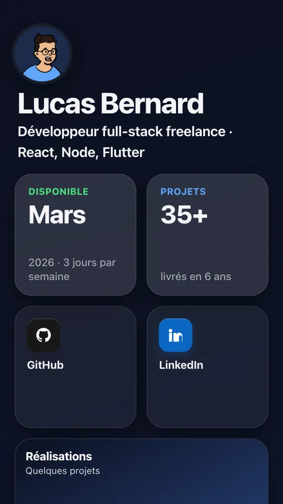 Aperçu du modèle Développeur freelance