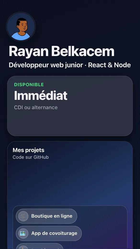 Aperçu du modèle Développeur junior