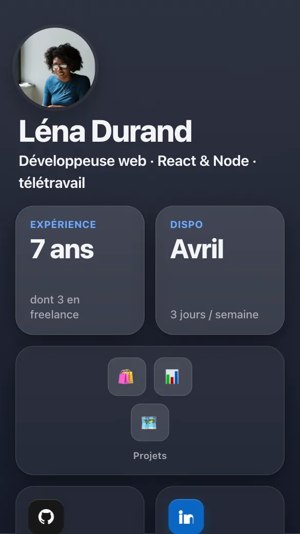 Aperçu du modèle Développeuse web