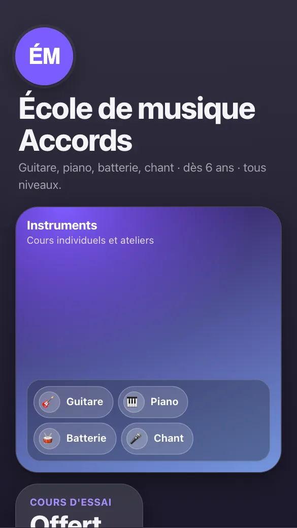 Aperçu du modèle École de musique
