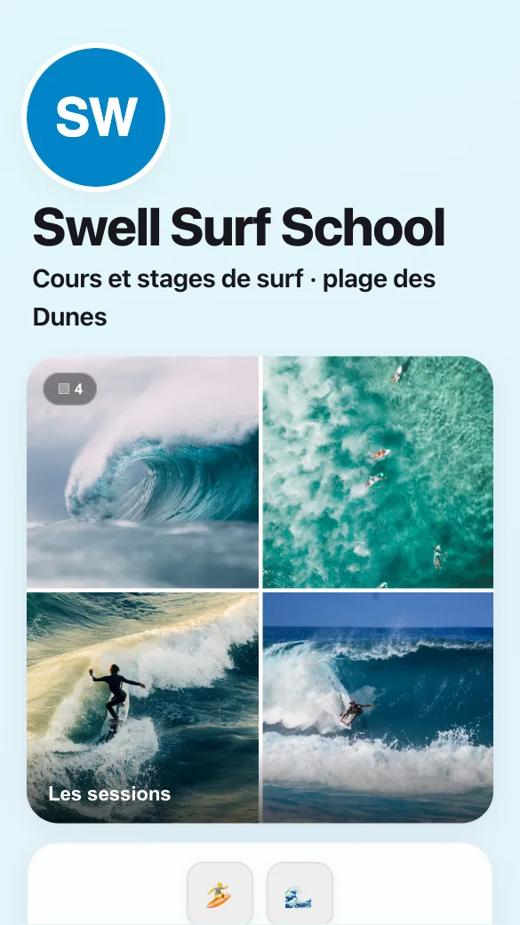 Aperçu du modèle École de surf