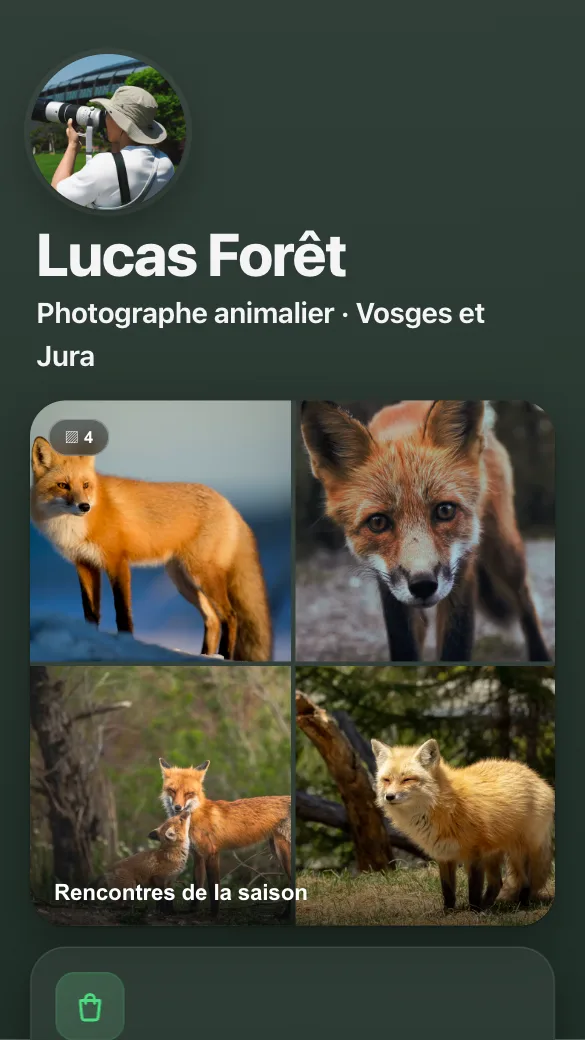 Aperçu du modèle Photographe animalier