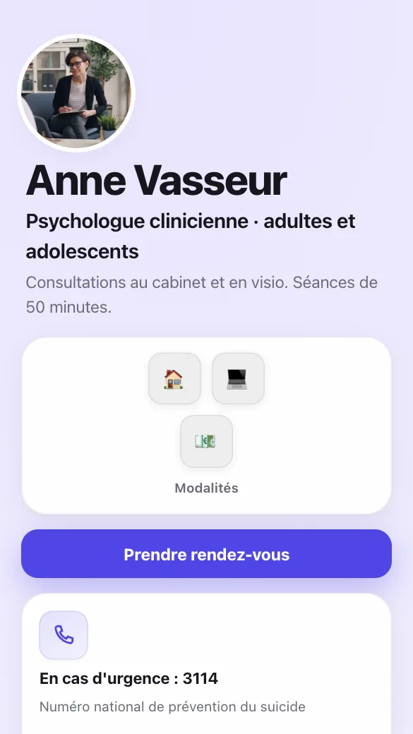 Aperçu du modèle Psychologue en cabinet