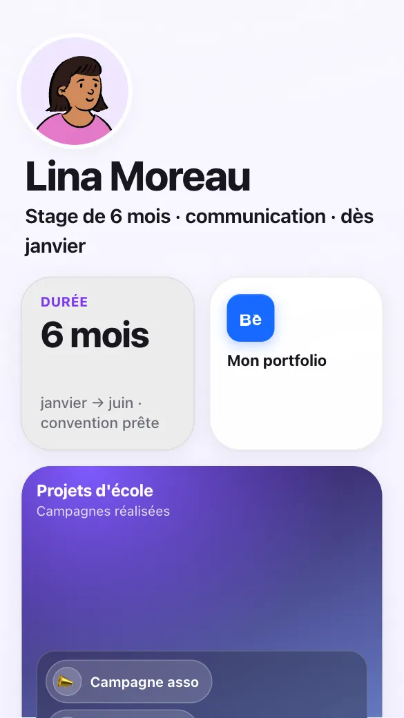 Aperçu du modèle Recherche de stage