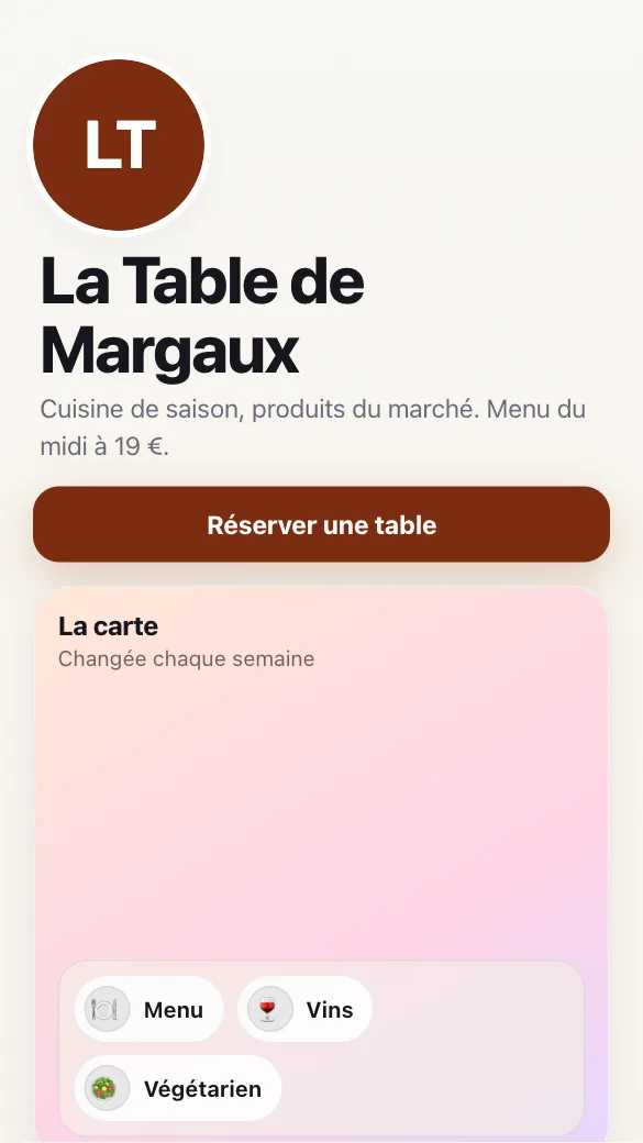 Aperçu du modèle Restaurant