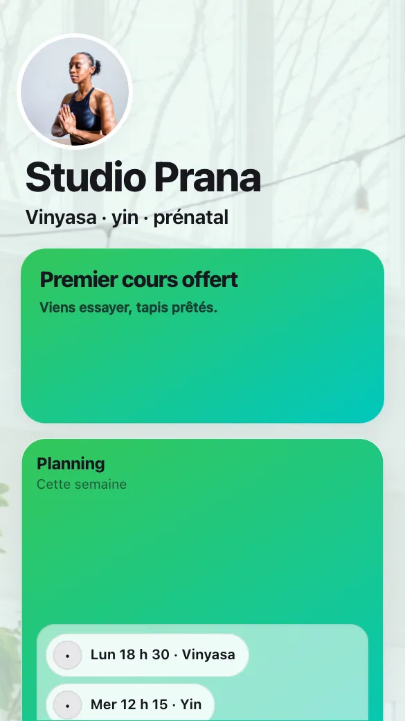 Aperçu du modèle Studio de yoga