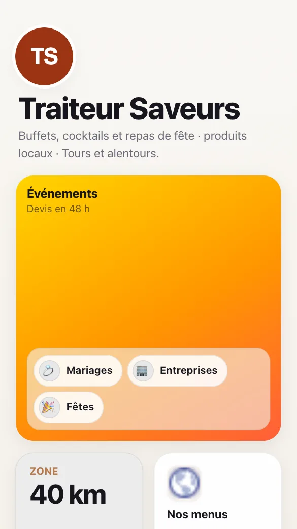 Aperçu du modèle Traiteur