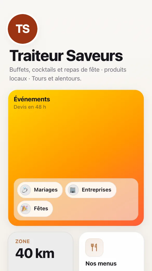 Aperçu du modèle Traiteur