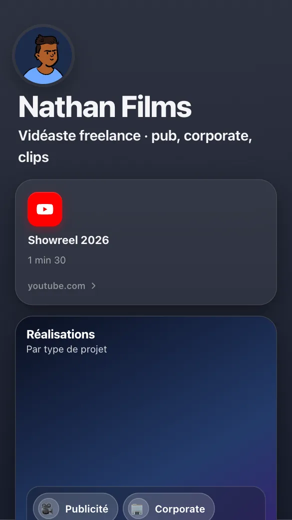 Aperçu du modèle Vidéaste